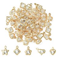 50Pcs 5 Style Rack Plating Iron Charms, with Crystal Rhinestone, Flower & Heart & Star & Rhombus, Cadmium Free & Nickel Free & Lead Free, Light Gold, 13.5~15.5x9.5~11x6~7mm, Hole: 1.5~1.6mm, 10Pcs/style(IFIN-YW0001-98)