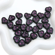 Acrylic Beads, Black, Cerise, Heart, 15x13mm, 25pcs/bag(PW-WG78398-11)