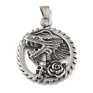 304 Stainless Steel Big Pendants, Dragon Skull Charm, Antique Silver, 50x42x5.3mm, Hole: 7x3.5mm(STAS-Z097-04AS)