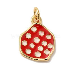 Brass Enamel Pendants, with Jump Ring, Real 18K Gold Plated, Cadmium Free & Lead Free, Irregular Flat Round Charm, Red, 16x11.5x1.5mm, Hole: 3mm(KK-U027-21G-02)