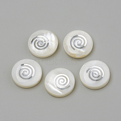 Natural Freshwater Shell Beads, Flat Round & Vortex, Platinum, 15~15.5x4~5mm, Hole: 1mm(X-SHEL-Q011-004P)