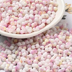 Baking Paint Glass Seed Beads, Round Hole, Peanut, Pearl Pink, 6~6.5x3~3.5x3~3.5mm, Hole: 1~1.2mm, about 4500pcs/pound(SEED-F005-01A-11)