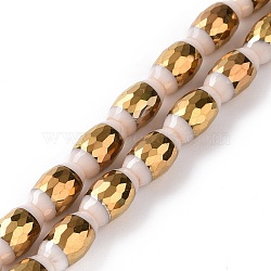 Electroplated Glass Beads Strands, Faceted, Half Golden Plated, Rice, Misty Rose, 10x6mm, Hole: 1.2mm, about 39pcs/strand, 15.75''(40cm)(GLAA-P003-D04)