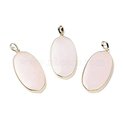 Natural Rose Quartz Pendants, with Rack Plating Light Gold Tone Brass Findings, Cadmium Free & Lead Free, Oval Charms, 48x22x4.5mm, Hole: 8x5mm(G-K338-05G)
