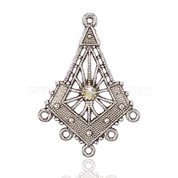 Alloy Chandelier Components Links, with Crystal AB Rhinestone, Rhombus, Antique Silver, 46x32x4mm, Hole: 1.5mm & 2mm(PALLOY-P124-03AS)