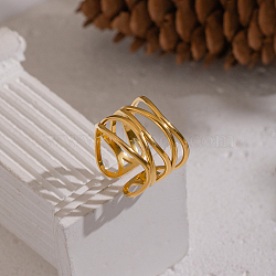 304 Stainless Steel Open Cuff Rings, Real 18K Gold Plated, 14.2mm, US Size 7 1/4(17.5mm)(NH1895-1)