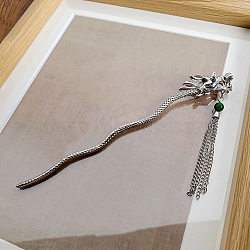 Alloy Hair Sticks for Women, with Tassel, Dragon, Platinum, 165mm(PW-WG87413-01)