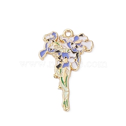 Light Gold Plated Alloy Enamel Pendants, Flowers, Medium Slate Blue, 32x21x1.5mm, Hole: 1.8mm(ENAM-D065-01KCG-01)