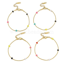 Ion Plating(IP) 304 Stainless Steel Snake Chain Bracelets for Women, with Enamel Rondelle Beads, Golden, Colorful, 7-1/8 inch(18.2cm)(BJEW-K254-19G-01)