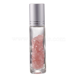 Glass Roller Ball Bottles, Refillable Perfume Bottle, with Natural Rose Quartz Chip Beads, for Personal Care, 86x19mm, 10pcs/set(AJEW-H101-01G)