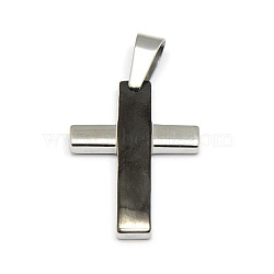 304 Stainless Steel Cross Pendants, Gunmetal, 30x22x4mm, Hole: 9x5mm(STAS-L124-46B)