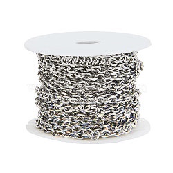 304 Stainless Steel Cable Chains, Diamond Cut Chains, Unwelded, Stainless Steel Color, 6x4.5x1mm, 5m/roll(CHS-CJ0001-13)