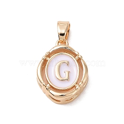 304 Stainless Steel Enamel Pendants, Oval with Letter, Golden, White, Letter.G, 15.5x11.5x4mm, Hole: 4.5x2.5mm(STAS-H174-03G)