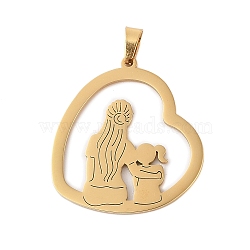 304 Stainless Steel Pendants, Heart with Mother and Daughter Charm, Real 18K Gold Plated, 29.5x27.5x1.5mm, Hole: 2.5x5mm(STAS-S139-02G)