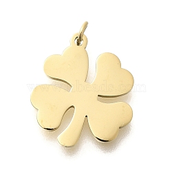 Ion Plating(IP) 304 Stainless Steel Charms, with Jump Ring, Clover Charm, Real 14K Gold Plated, 13.5x12x1mm, Hole: 2.5mm(STAS-K263-58B-G)