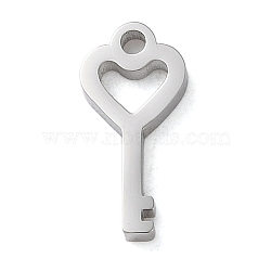 Non-Tarnish 304 Stainless Steel Charms, Laser Cut, Heart Key Charm, Stainless Steel Color, 13x6x1.5mm, Hole: 1.4mm(STAS-N104-05P)