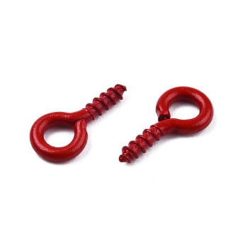 Spray Painted Iron Screw Eye Pin Peg Bails, For Half Drilled Beads, Cadmium Free & Nickel Free & Lead Free, Dark Red, 10x5x1mm, Hole: 2.5mm, Pin: 1.5mm