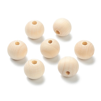 Natural Unfinished Wood Beads, Round Wooden Loose Beads, Wheat, 19x17.5mm, Hole: 5.5mm, about 240pcs/500g