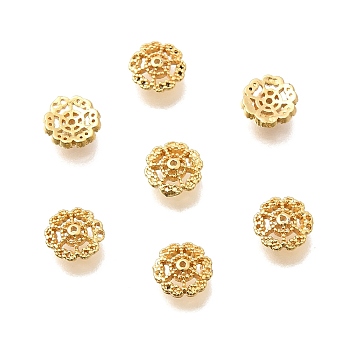 Brass Bead Caps, Flower, Cadmium Free & Lead Free, Rack Plating, Long-Lasting Plated, Real 24K Gold Plated, 6x2mm, Hole: 0.5mm