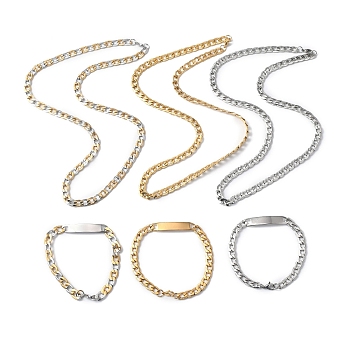 201 Stainless Steel Curb Chain Necklace & Rectangle Link Bracelet, Jewelry Set for Men Women, Mixed Color, 23-1/4 inch(59cm), 8-1/2 inch(21.5cm)~8-3/4 inch(22.2cm), 2pcs/set