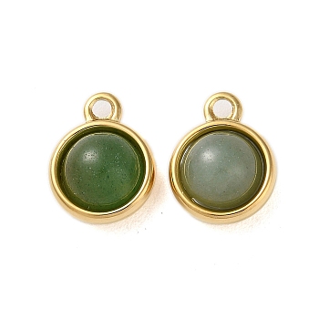 Natural Green Aventurine Half Round Charms, with 304 Stainless Steel Findings, Real 14K Gold Plated, 13.5x10.5x6.5mm, Hole: 1.8mm