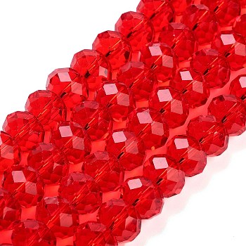 Handmade Glass Beads, Faceted Rondelle, Red, 12x8mm, Hole: 1mm, about 72pcs/strand