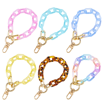6Pcs 6 Colors Transparent Acrylic Cable Chain Wristlet Straps, with Swivel Clasps, Purse Accessories, Mixed Color, 310mm, 1pc/color