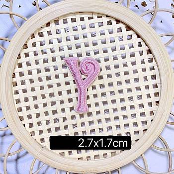 Computerized Embroidery Cloth Self Adhesive Patches, Stick on Patch, Costume Accessories, Letter, Pink, Y:27x17mm