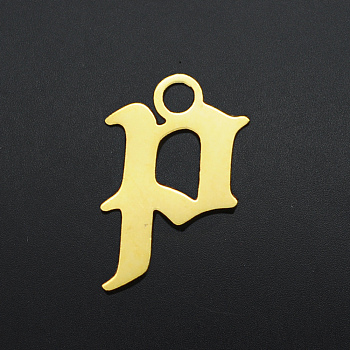 201 Stainless Steel Charms, Laser Cut, Letter, Letter.P, P:9.5x6x1mm, Hole: 1.2mm