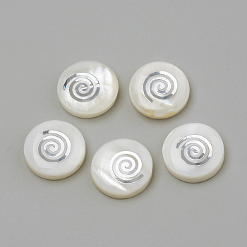 Natural Freshwater Shell Beads, Flat Round & Vortex, Platinum, 15~15.5x4~5mm, Hole: 1mm