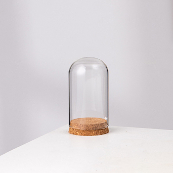 High Borosilicate Glass Dome Cover, Decorative Display Case, Cloche Bell Jar Terrarium with Wood Cork Base, Clear, 60x100mm