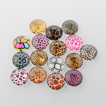 Animal Skin Printed Glass Cabochons, Half Round/Dome, Mixed Color, 10x4mm