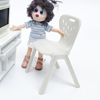 Chair Shape Plastic Miniature Ornaments, Micro Landscape Home Dollhouse Accessories, Pretending Prop Decorations, White, 60x105mm
