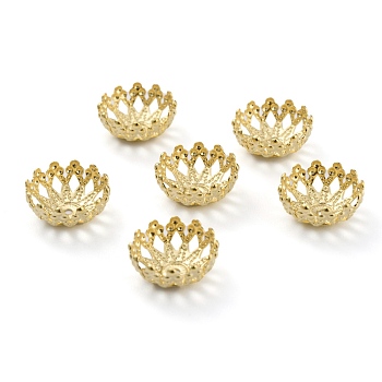 Brass Fancy Bead Caps, Long-Lasting Plated, Multi-Petal Flower, Real 24K Gold Plated, 12x5.5mm, Hole: 1mm