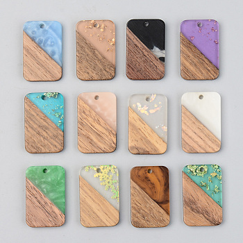 Resin & Walnut Wood Pendants, Rectangle, Mixed Color, 28x18x3mm, Hole: 2mm