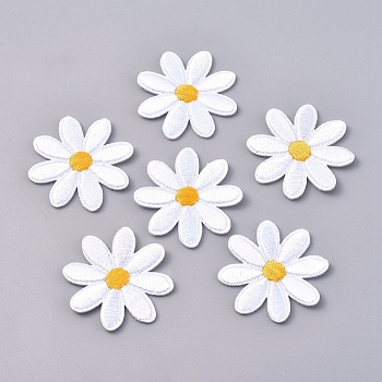 Computerized Embroidery Cloth Iron on/Sew on Patches, Costume Accessories, Appliques, Flower, White, 33x33x1.6mm