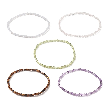 Natural Gemstone Cube Beaded Stretch Bracelet for Women, Inner Diameter: 2-1/8 inch(5.5cm)