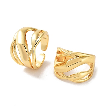 Brass Open Cuff Rings for Women, Hollow Wide Band Rings, Real 18K Gold Plated, Inner Diameter: 17.6mm