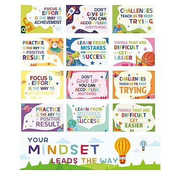 Paper Hanging Banner Classroom Decoration, Rectangle, School Decoration Supplies Celebration Backdrop, Word Your Mindset Leads the Way, Colorful, 200~1000x250~300mm, 13pcs/set