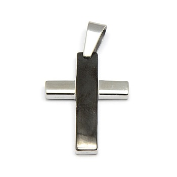 304 Stainless Steel Cross Pendants, Gunmetal, 30x22x4mm, Hole: 9x5mm