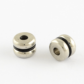 Stainless Steel Spacer Beads, with Black Silicone, Flat Round, Stainless Steel Color, 8x6mm, Hole: 3mm