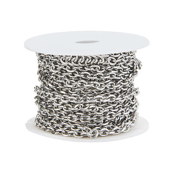 304 Stainless Steel Cable Chains, Diamond Cut Chains, Unwelded, Stainless Steel Color, 6x4.5x1mm, 5m/roll