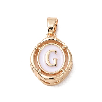 304 Stainless Steel Enamel Pendants, Oval with Letter, Golden, White, Letter.G, 15.5x11.5x4mm, Hole: 4.5x2.5mm