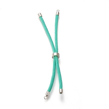 Nylon Twisted Cord Bracelet, with Brass Cord End, for Slider Bracelet Making, Medium Turquoise, 9 inch(22.8cm), Hole: 2.8mm, Single Chain Length: about 11.4cm