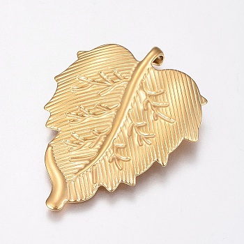 304 Stainless Steel Pendants, Leaf, Golden, 42x32x2mm, Hole: 1.5x2mm