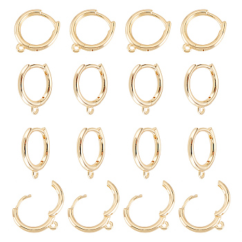 10 Pairs Brass Huggie Hoop Earrings Finding, with Horizontal Loop, Ring, Real 14K Gold Plated, 12 Gauge, 16.5x13.5x2mm, Hole: 1.5mm, Pin: 1mm