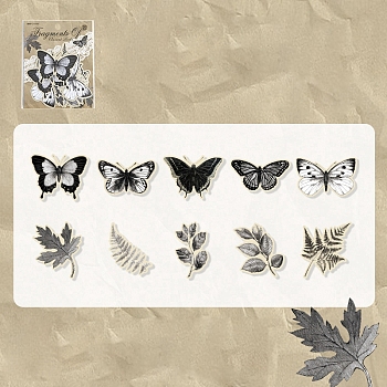 20Pcs 10 Styles Paper Self-Adhesive Stickers, for DIY Album Scrapbook, Butterfly, Gainsboro, 38~60x38.5~65x0.2mm, 2pcs/style