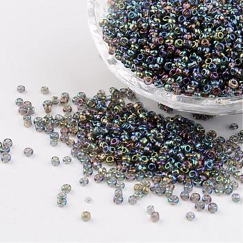 Round Trans. Colors Rainbow Glass Seed Beads, Dark Gray, 
Size: about 2mm in diameter, hole:1mm, about 3306pcs/50g