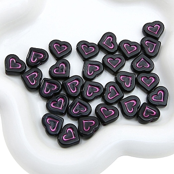 Acrylic Beads, Black, Cerise, Heart, 15x13mm, 25pcs/bag