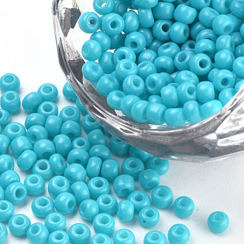 Baking Paint Glass Seed Beads, Round, Deep Sky Blue, 3x1.5~3mm, Hole: 1mm, about 10000pcs/bag, about 450g/bag